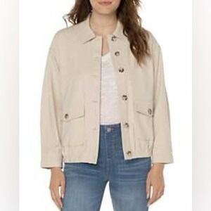 Liverpool Los Angeles Dusty Tan Linen‎ Utility Jacket Large New With Tags